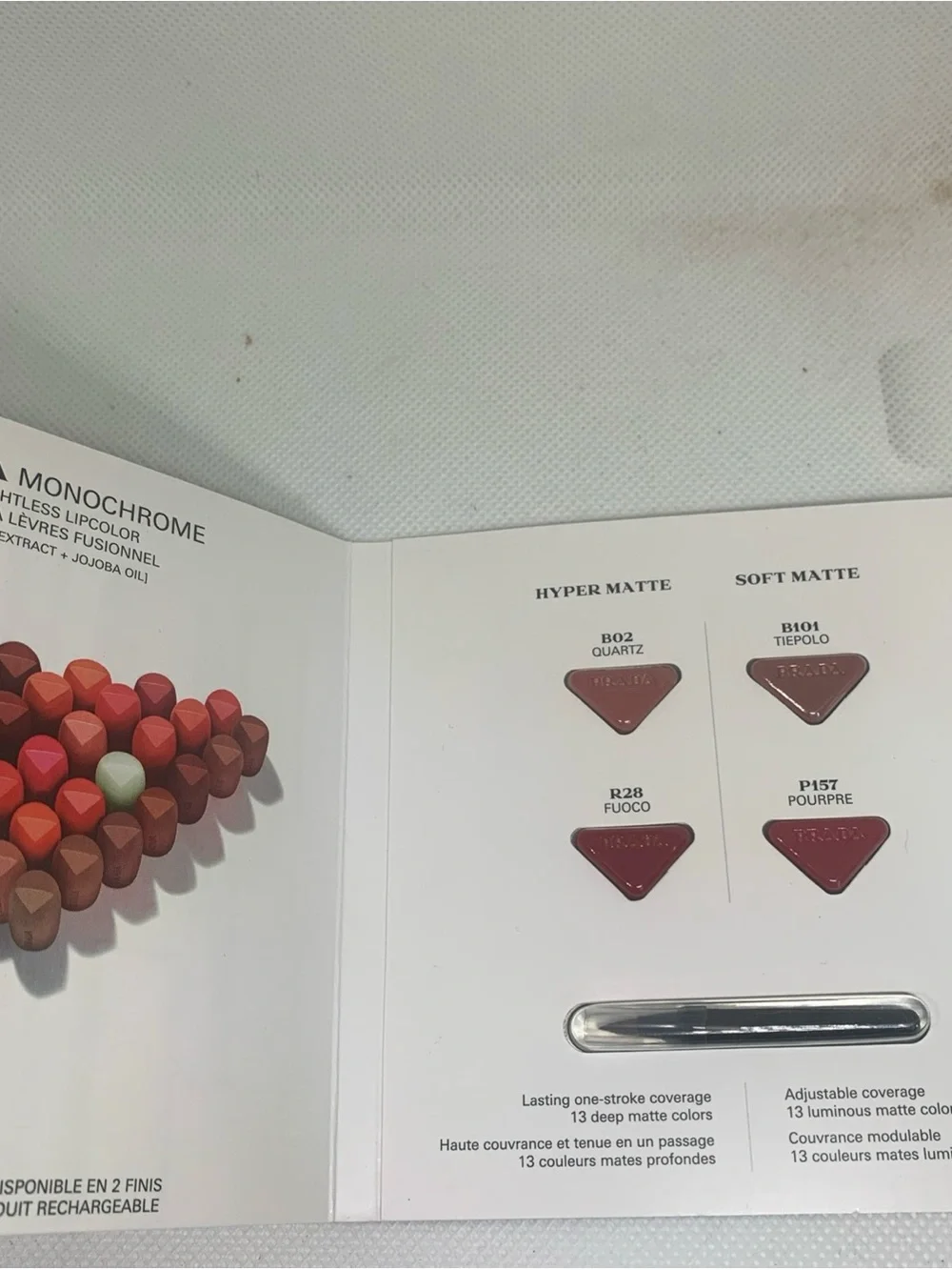 Prada Monochrome Lipcolor Sample Card - 4 Shades New